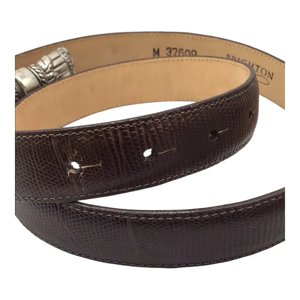 Brighton Women’s Brown Embossed Leather Belt Silver Tone Buckle Size M